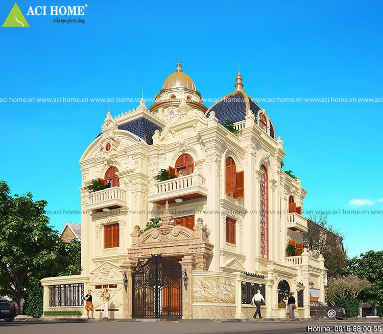 Thiết kế biệt thự kiểu Pháp tại Quảng Ngãi ( 3,5 tầng )