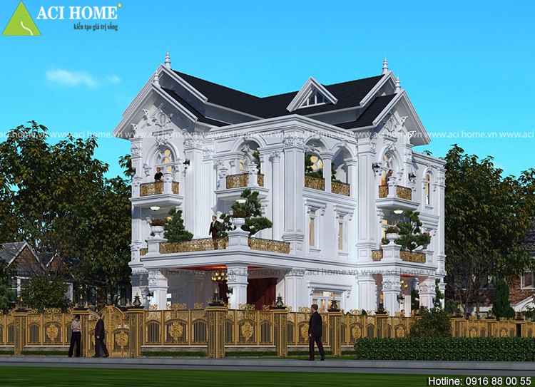 Thiết kế biệt thự cổ điển mang vẻ đẹp trác tuyệt của kiến trúc 3 tầng sang trọng tại Vũ Thư -Thái Bình - Ảnh tổng thể