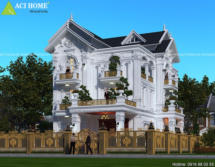 Thiết kế biệt thự sang trọng và đẹp mặt kiến trúc 3,5 tầng cổ điển tại Thái Bình