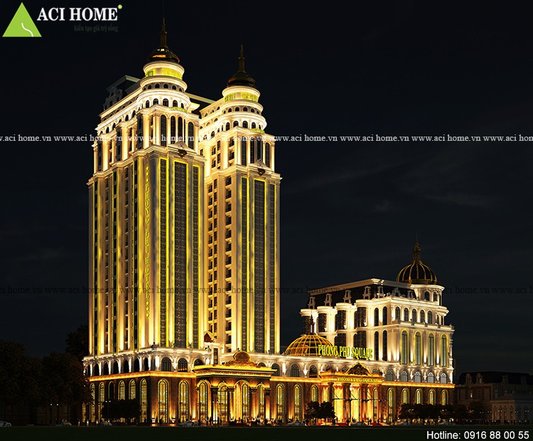 Thiết kế khách sạn kiểu Pháp 5 sao kết hợp trung tâm thương mại tại Móng Cái - Phong Phu Hotel - Hình ảnh từ góc xa