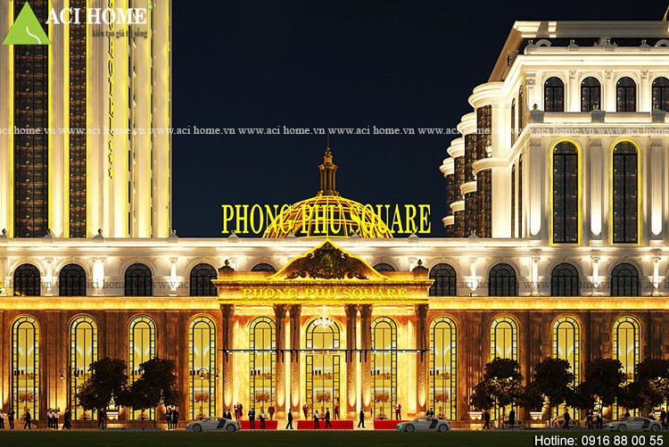 Thiết kế khách sạn kiểu Pháp 5 sao - Tổ hợp nghỉ dưỡng và trung tâm thương mại đẳng cấp tại Móng Cái - Phong Phu Hotel - Hình ảnh mặt tiền và sảnh