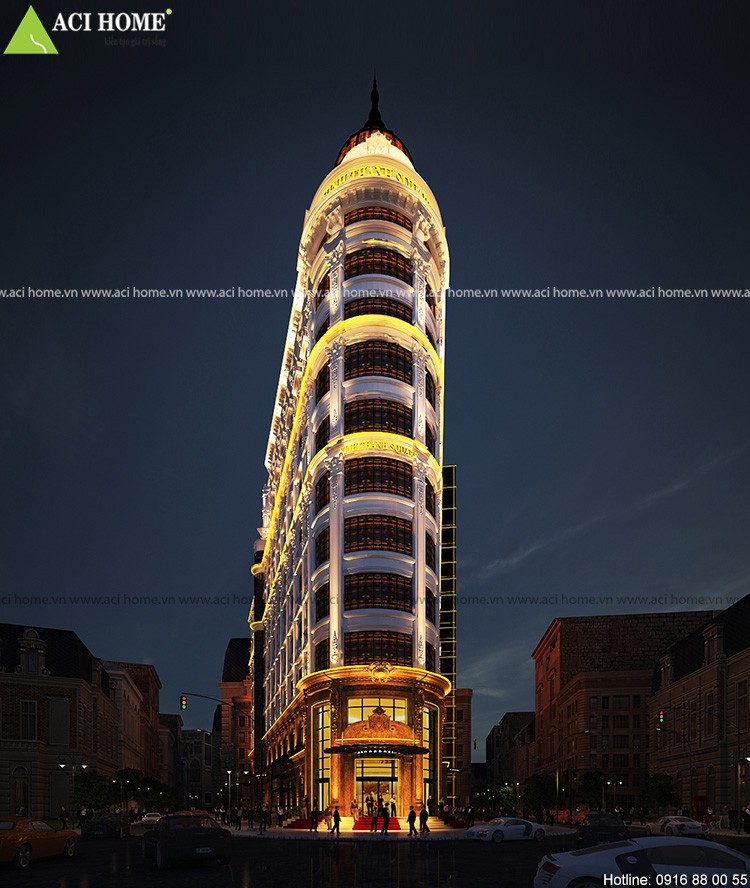 Thiết kế khách sạn kiểu Pháp & Trung tâm thương mại 4 sao tại Tp Đà Năng - Công trình 11,5 tầng sang trọng - Trực diện kiến trúc