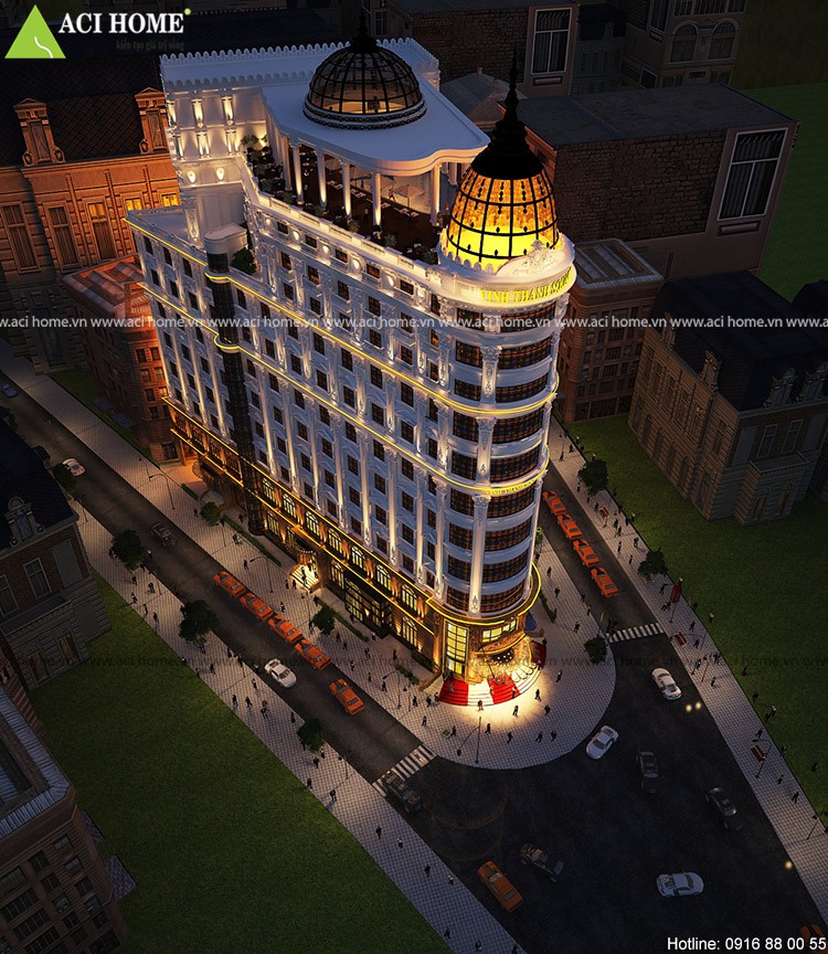 Thiết kế khách sạn kiểu Pháp & Trung tâm thương mại 4 sao tại Tp Đà Năng - Công trình 11,5 tầng sang trọng - Hướng view từ trên cao