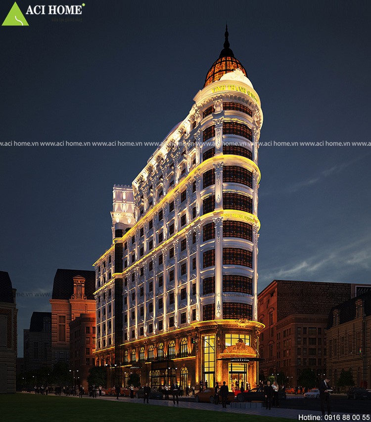 Thiết kế khách sạn kiểu Pháp & Trung tâm thương mại 4 sao tại Tp Đà Năng - Công trình 11,5 tầng sang trọng - View từ bên đường