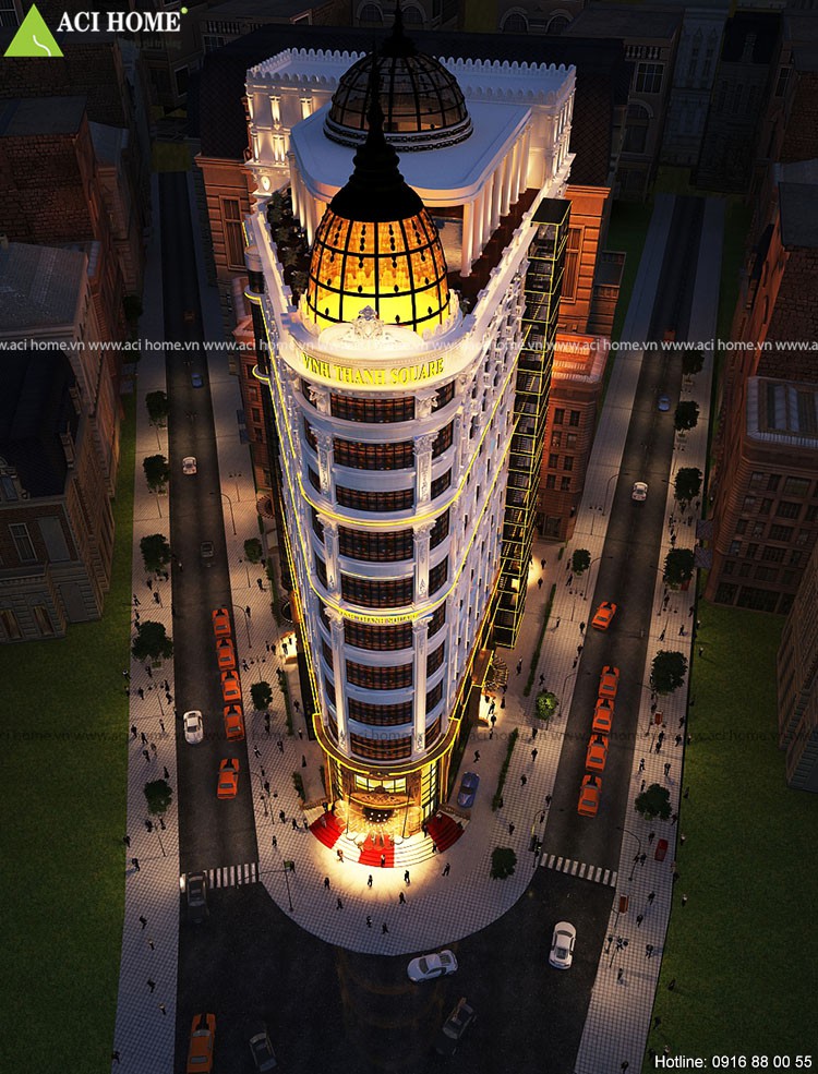 Thiết kế khách sạn kiểu Pháp & Trung tâm thương mại 4 sao tại Tp Đà Năng - Công trình 11,5 tầng sang trọng - Góc view bề thế
