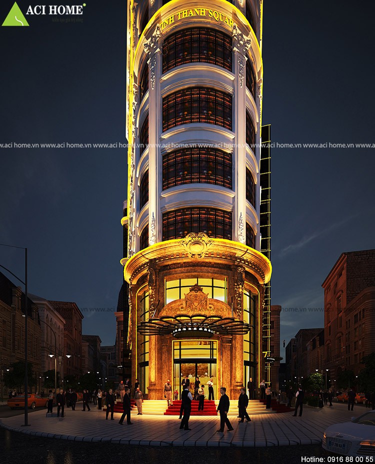 Thiết kế khách sạn kiểu Pháp & Trung tâm thương mại 4 sao tại Tp Đà Năng - Công trình 11,5 tầng sang trọng - Sảnh kiến trúc