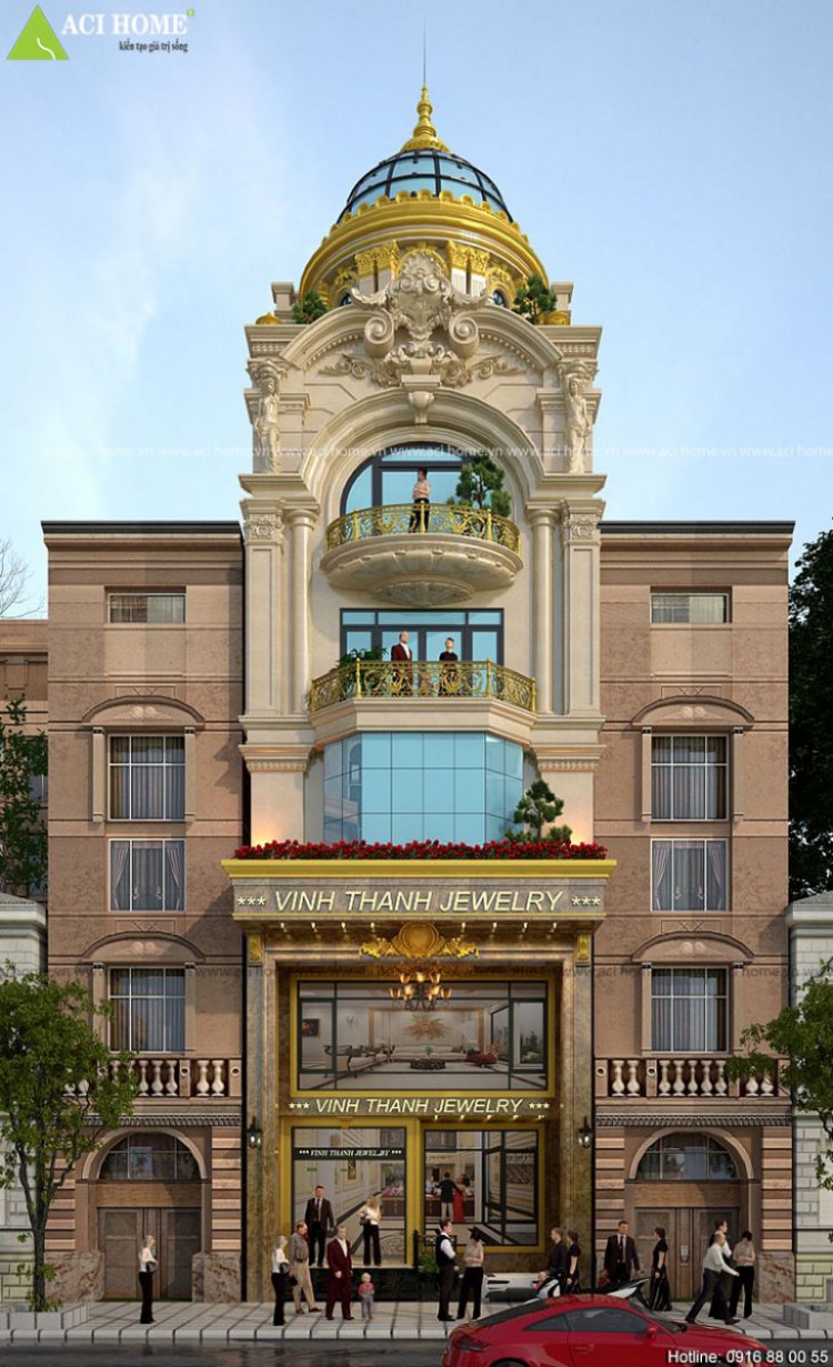 Thiết kế nhà ở kết hợp kinh doanh trang sức tại Lào Cai - Công trình 4,5 tầng cổ điển Pháp - View 1