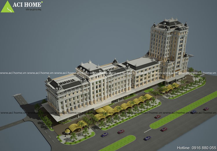 Thiết kế khách sạn kiểu Pháp kết hợp trung tâm thương mại sang trọng tại Bắc Ninh