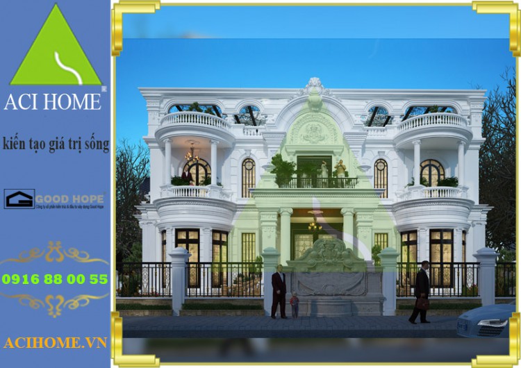 Thiết kế biệt thự cổ điển sang trọng 2 tầng tại Q9_Sài Gòn - Vẻ đẹp làm đắm say bao người - Hình ảnh chính diện