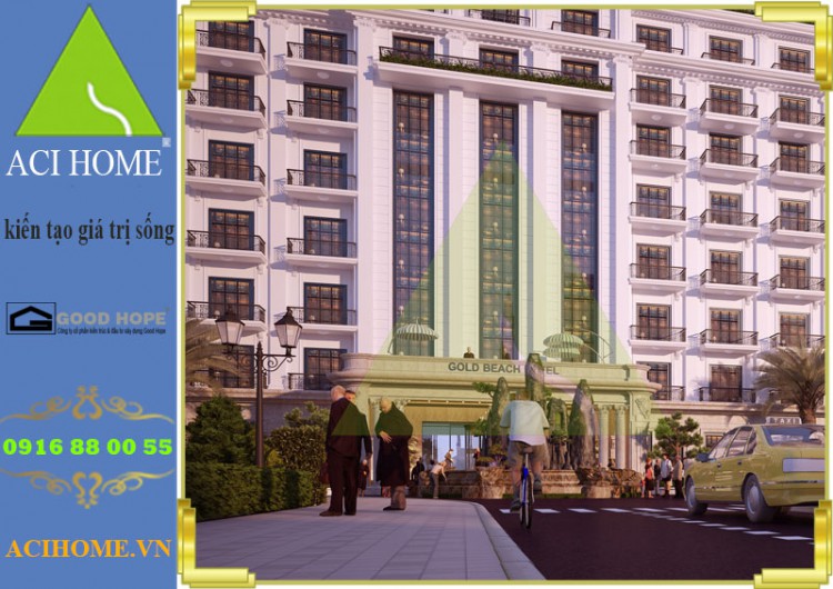 Thiết kế khách sạn cổ điển 4 sao đẳng cấp với 9 tầng cùng mặt bằng siêu rộng tại Hải Tiến - View mặt tiền