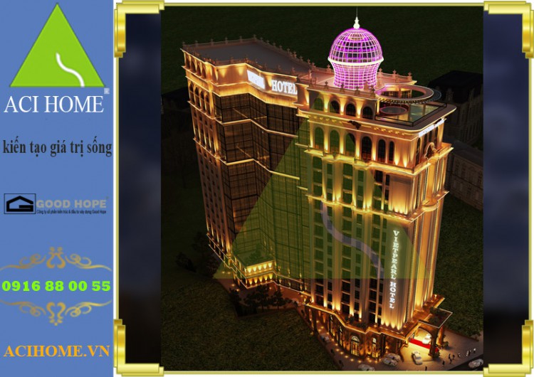 Thiết kế khách sạn cổ điển 4 sao cao 17 tầng bề thế làm chói lóa bãi Gành Hào_Vũng Tàu - Góc nhìn từ trên cao xuống