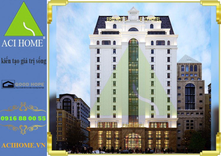 Thiết kế khách sạn cổ điển 18 tầng vươn tầng mây - đẳng cấp 4 sao tại Hà Nội - Kiến trúc mặt bên